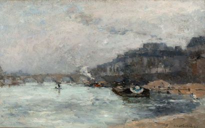 Albert Marie LEBOURG (1849-1928) 
Paris, le port Henri IV Oil on canvas, signed lower...