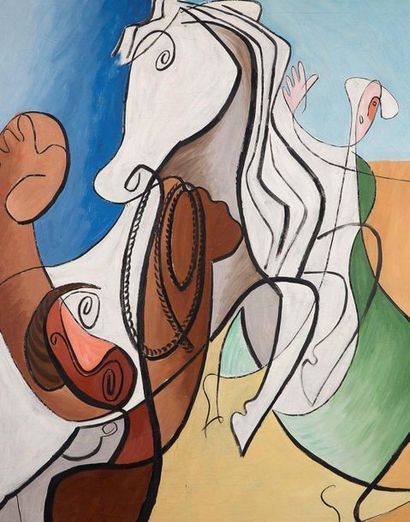 Leopold SURVAGE (1879-1968) Le cheval, 1933
Huile sur toile, signée et datée en bas...