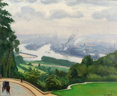 Albert Marquet (1875-1947) 
Canteleu, vue sur le port de Rouen par temps de pluie,...