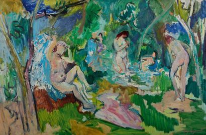 Edy LEGRAND (1892-1970) 
Les baigneuses
Huile sur papier marouflé sur toile, signée...