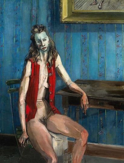 Francis Gruber (1912-1948) 
Nu au gilet rouge (assis), 1944
Huile sur toile, signée...