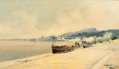 Louis NATTERO (1870-1915) 
Bord de côte mediterranéenne
Huile sur toile, signée en...