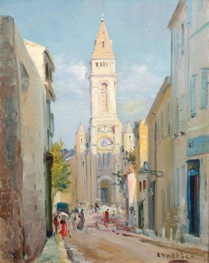 Louis NATTERO (1870-1915) 
Eglise de Saint Barnabé
Huile sur toile, signée en bas...