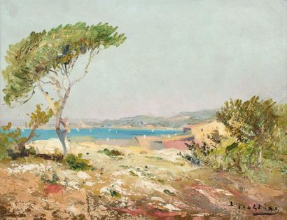 Louis NATTERO (1870-1915) 
Marine provencale
Huile sur panneau, signée en bas à droite
Oil...