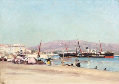 Paul SAIN (1853-1908) 
Port méditerranéen
Huile sur toile, signée en bas à gauche
Oil...