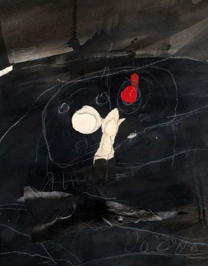ANTONI CLAVE (1923 - 2005) 
Guerrier à l'oeil rouge, 1961
Huile, encre et collage...