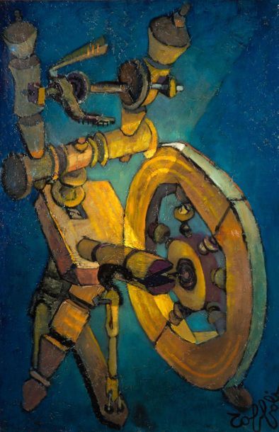 Louis TOFFOLI (1907 - 1999) 
Le rouet, vers 1960
Huile sur toile, signée en bas à...