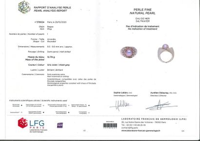 null Ring "fine pearl"
Fine pearl grey-purple, round diamonds, platinum (850)
Td.:48...