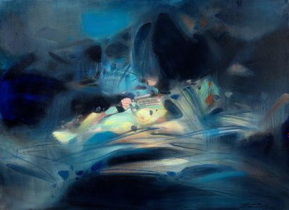 CHU TEH-CHUN (1920-2014) 
Abstraction bleue et jaune, 1989

Huile sur toile, signée...