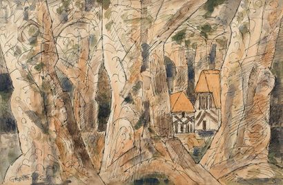 Marcel GROMAIRE MARCEL GROMAIRE

(1892-1971)

Vue de village dans un sous-bois, 1965

Encre...