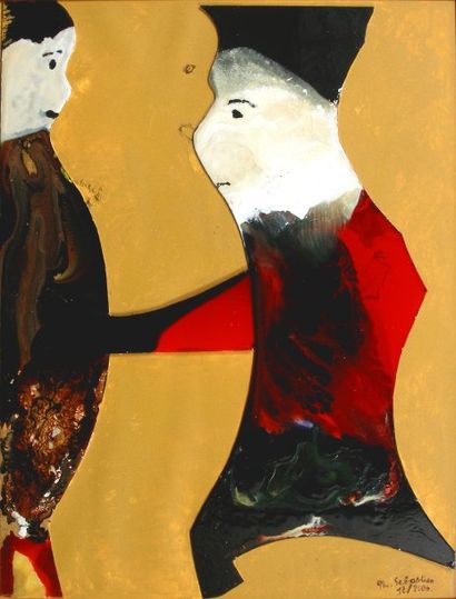 SEBASTIEN Philippe Bonjour Verre découpé et peint sur carton SBD, 110 x 85 cm