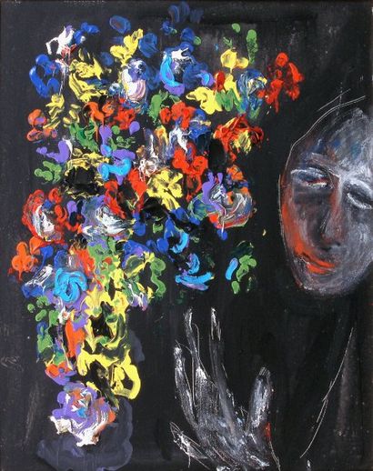 DAMIANO Bernard (1926-2000) Fleurs de Montagne Huile sur toile Signé Dos, 65 x 54...