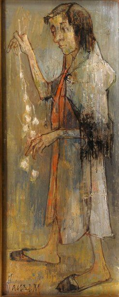 JANSEM Jean (1920) Composition Huile sur Toile SBD, 47 x 19 cm