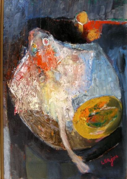 LORJOU Bernard (1908-1986) Composition Huile sur toile Signé 1960, 116 x 81 cm. Bernard...