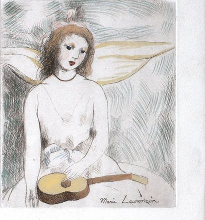 LAURENCIN Marie Femme à la Guitare Gravure sur papier avec rehaut SBD dans la planche,...