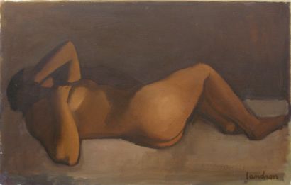 LANDRON Jacques Nu Couché Huile sur toile SBD 1972, 65 x 100 cm