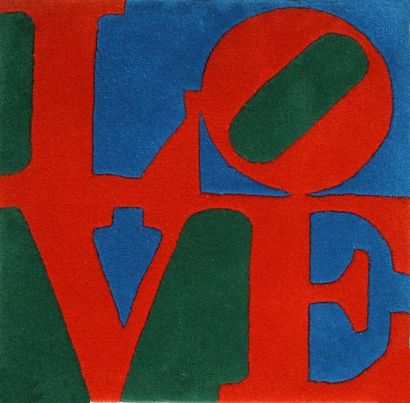 INDIANA Roberto Love Tapis laine vert, rouge, bleu 61,5 x 61,5 cm Tirage /999