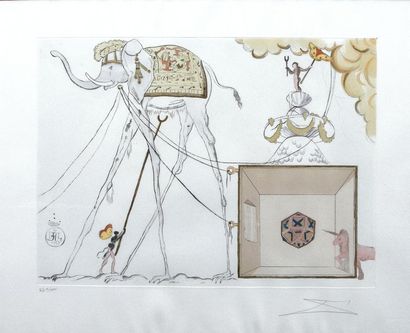 DALI Salvador L'Eléphant à la Licorne Gravure sur papier SBD, 40 x 51,7 cm Tirage...