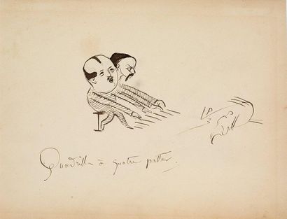 VERLAINE PAUL (1844-1896) 
Four-legged quadrille with self-portrait. Original drawing,...