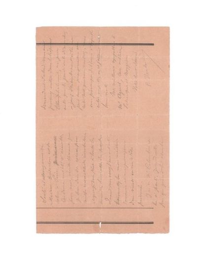 VERLAINE PAUL (1844-1896) 
Signed autograph letter addressed to Madame SOULEY-DARQUE
Paris,...