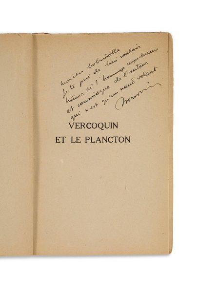 VIAN Boris 
Vercoquin and plankton. Paris, Gallimard, coll. Plume au vent, 1946
In-12,...