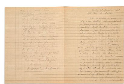 ARTAUD ANTONIN (1896-1948) 
Signed autograph letter addressed to René de SOLIER Rodez,...
