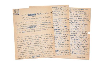 VIAN Boris 
- Pitié pour John Wayne, manuscrit autographe [1950], 4 pages grand in-4...
