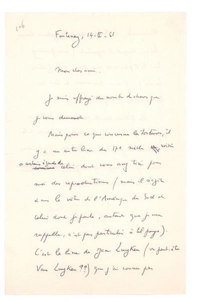 BATAILLE Georges (1897-1962) 
Autograph signed letter addressed to Joseph-Marie LO...