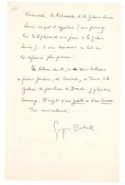 BATAILLE Georges (1897-1962) 
Lettre autographe signée adressée à Joseph-Marie LO...