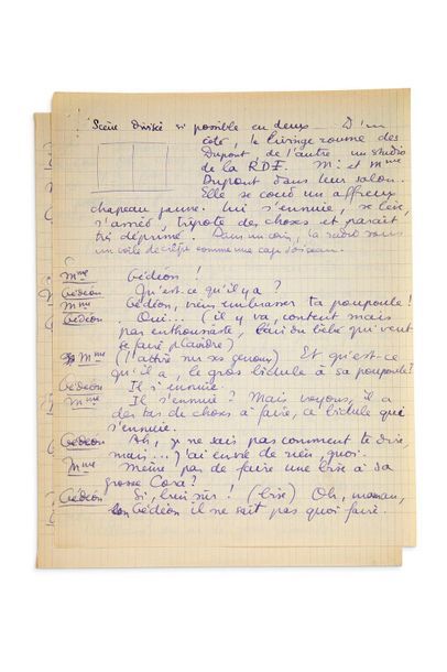 VIAN Boris 
Gédéon, autograph manuscript 8 pages in-4 stapled in purple ink.
"[...]...