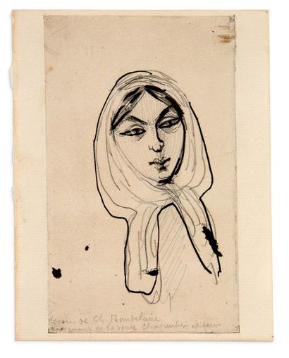 BAUDELAIRE Charles (1821-1867) 
Portrait of Jeanne DUVAL, original drawing
Pencil,...