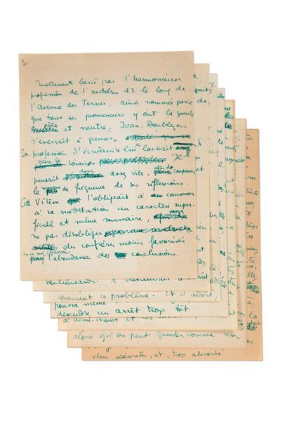 VIAN Boris 
Roman. Black series, autograph manuscript [1951]. 57 sheets in-4 in green...