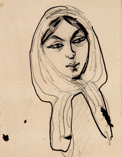 BAUDELAIRE Charles (1821-1867) 
Portrait of Jeanne DUVAL, original drawing
Pencil,...