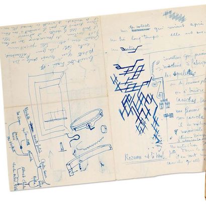 VIAN Boris 
- Fiesta, manuscrit autographe[1958]. 22 feuillets in-4 à l'encre violette...