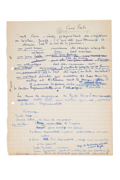 VIAN Boris 
- Fiesta, manuscrit autographe[1958]. 22 feuillets in-4 à l'encre violette...
