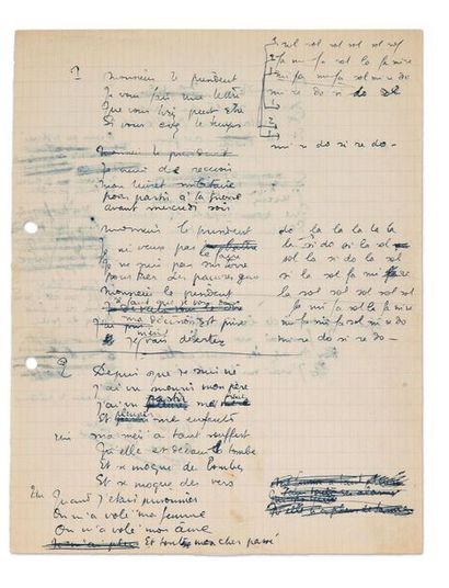 null Le Déserteur. Paroles et musique de Boris Vian. 1954

- Manuscrit autographe,...