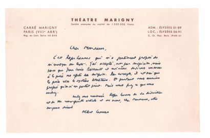 CAMUS Albert (1913-1960) 
Lettre autographe signée adressée à Maurice NOËL S.l.,...