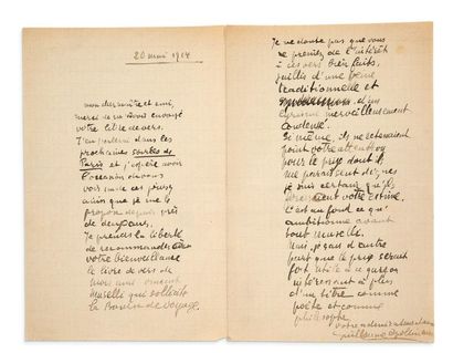 APOLLINAIRE Guillaume (1880-1918) 
Autograph letter signed
S.l., 20 V [May] 1914....
