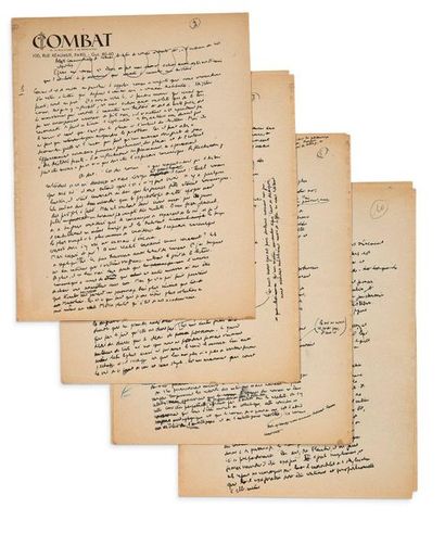 CAMUS Albert (1913-1960) 
L'Homme révolté, fragment de manuscrit autographe [1950],...