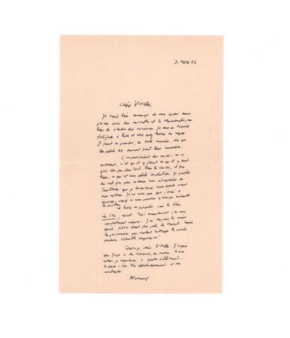 CAMUS Albert (1913-1960) 
Signed autograph letter addressed to Vivette.
S.l., March...