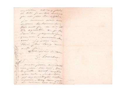 COURBET GUSTAVE (1819-1877) 
Lettre autographe signée adressée à «mon cher bon ami»
S.l.n.d....
