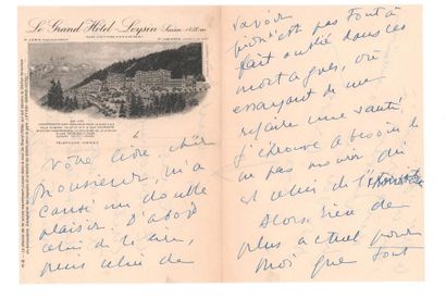 CREVEL RENÉ (1900-1935) 
Lettre autographe signée adressée à Bernard GRASSET
Leysin,...