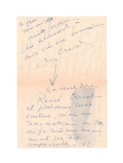 CREVEL RENÉ (1900-1935) 
Signed autograph letter addressed to Bernard GRASSET
Leysin,...
