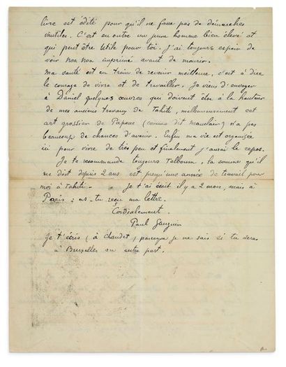 GAUGUIN Paul (1848-1903) 
Lettre autographe signée adressée à Charles MORICE Tahiti,...