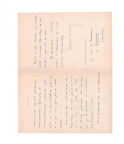 MALLARMÉ Stéphane (1842-1898) 
Lettre autographe signée adressée à Henri HERLUISON
Tournon,...