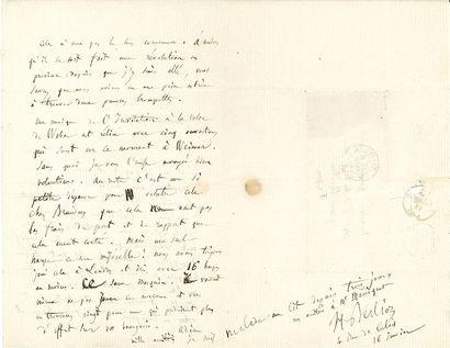 BERLIOZ Hector (1803-1869) L.A.S. « H. Berlioz », 16 janvier [1857], à Georges HAINL,...