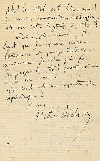 BERLIOZ Hector (1803-1869) L.A.S. " Hector Berlioz ", Paris Dimanche 20 [22 October...