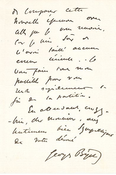 BIZET Georges (1838-1875) L.A.S. « Georges Bizet », [1869 ?, à l’éditeur Henry LEMOINE]...