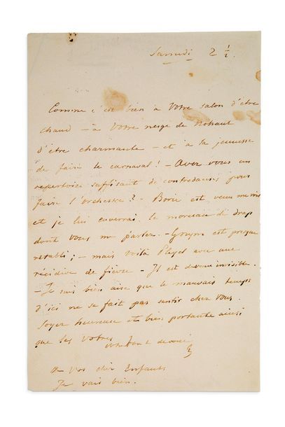 CHOPIN Frédéric (1810-1849) L.A.S. "Ch.", Saturday [December 12, 1846, to George...