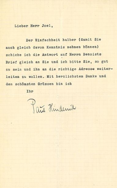 HINDEMITH Paul (1895-1963) 3 L.A.S. et 2 L.S. « Paul Hindemith », Frankfurt am Main...